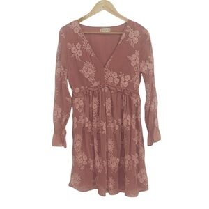 Altar’s State Rose pink Babydoll Dress, embroidered flowers, Medium
